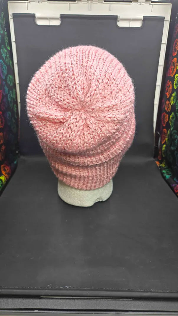 Soft Pink Sparkle - Slouchy Double Wall Beanie - Adult / Teen Knitted Hat