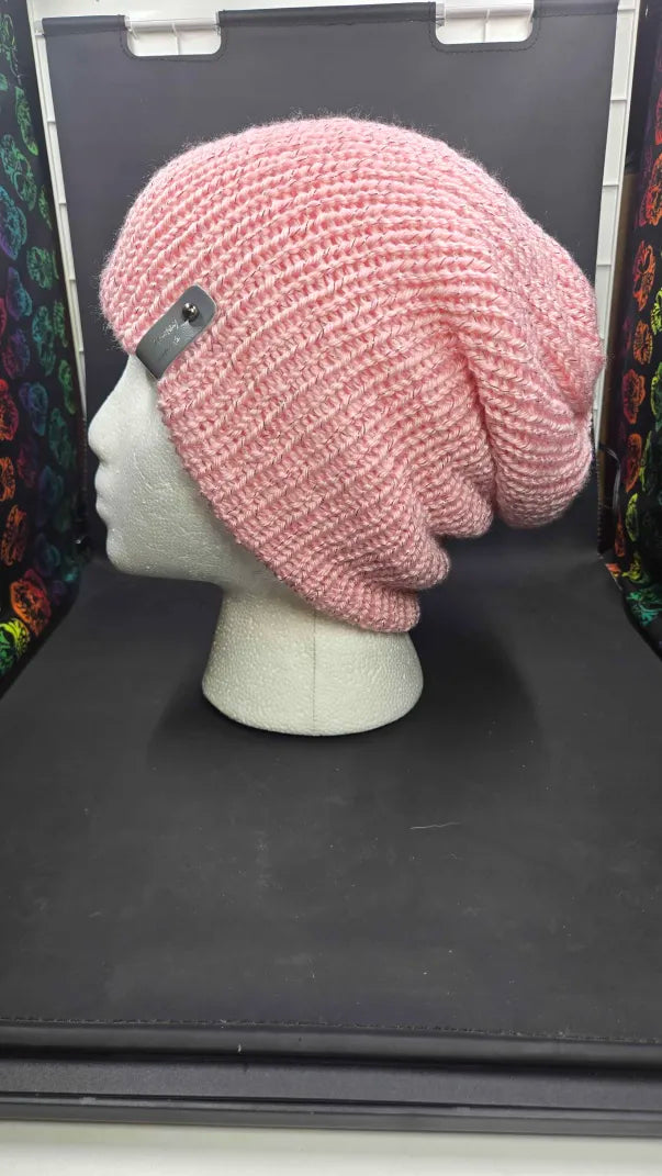 Soft Pink Sparkle - Slouchy Double Wall Beanie - Adult / Teen Knitted Hat