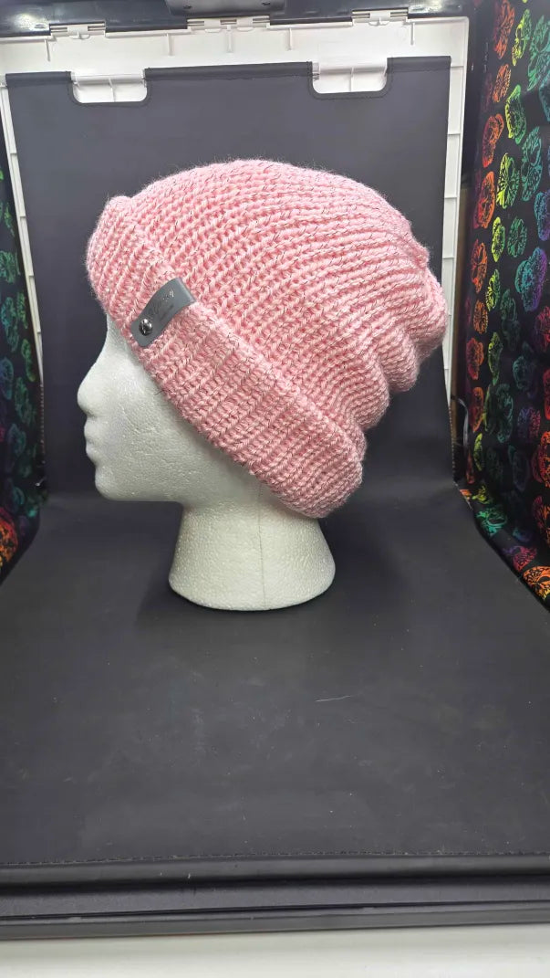 Soft Pink Sparkle - Slouchy Double Wall Beanie - Adult / Teen Knitted Hat