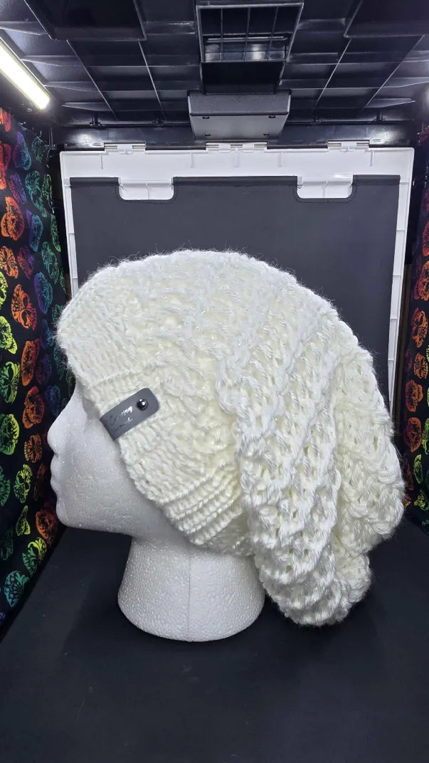 White Snow Sparkle - Spiral Slouchy - Adult / Teen Knitted Hat (Copy)