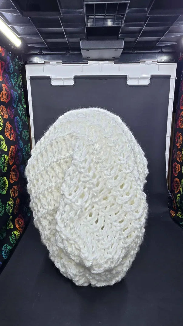 White Snow Sparkle - Spiral Slouchy - Adult / Teen Knitted Hat (Copy)