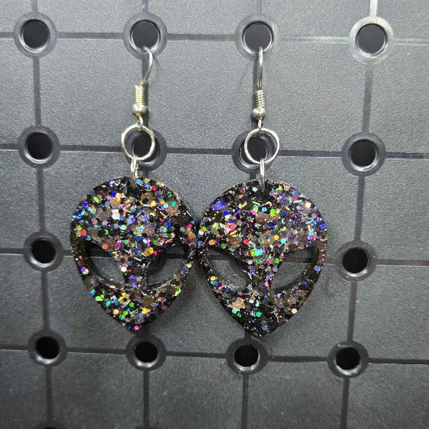 Black Glitter Vomit Aliens - Earrings