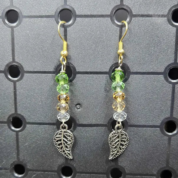 Green Leaf - Crystal & Metal - Earrings