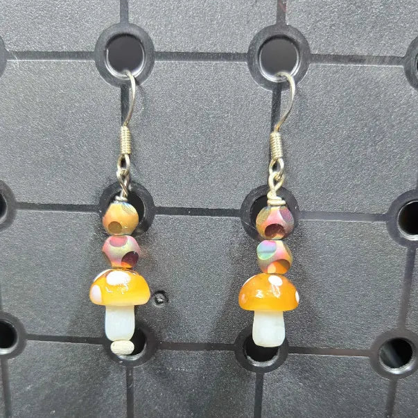 Golden Shrooms Glass - Earrings - (.925 Sterling Silver Hooks)