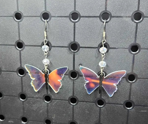 Mirror Butterfly - Earrings - (.925 Sterling Silver Hooks)