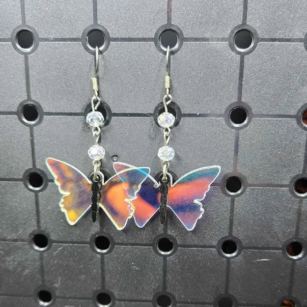 Mirror Butterfly - Earrings - (.925 Sterling Silver Hooks)