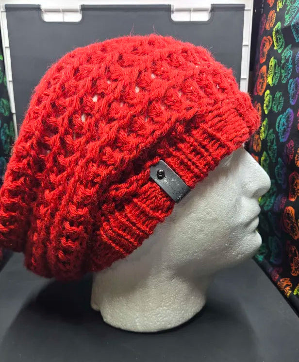 Harvest Red Sparkle - Spiral Slouchy - Adult / Teen Knitted Hat