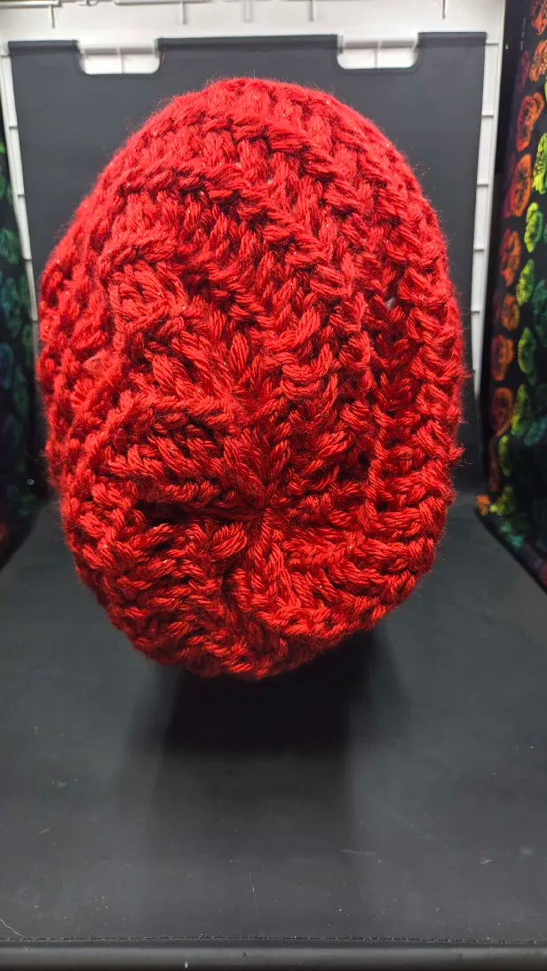 Harvest Red Sparkle - Spiral Slouchy - Adult / Teen Knitted Hat