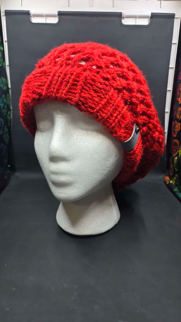 Harvest Red Sparkle - Spiral Slouchy - Adult / Teen Knitted Hat