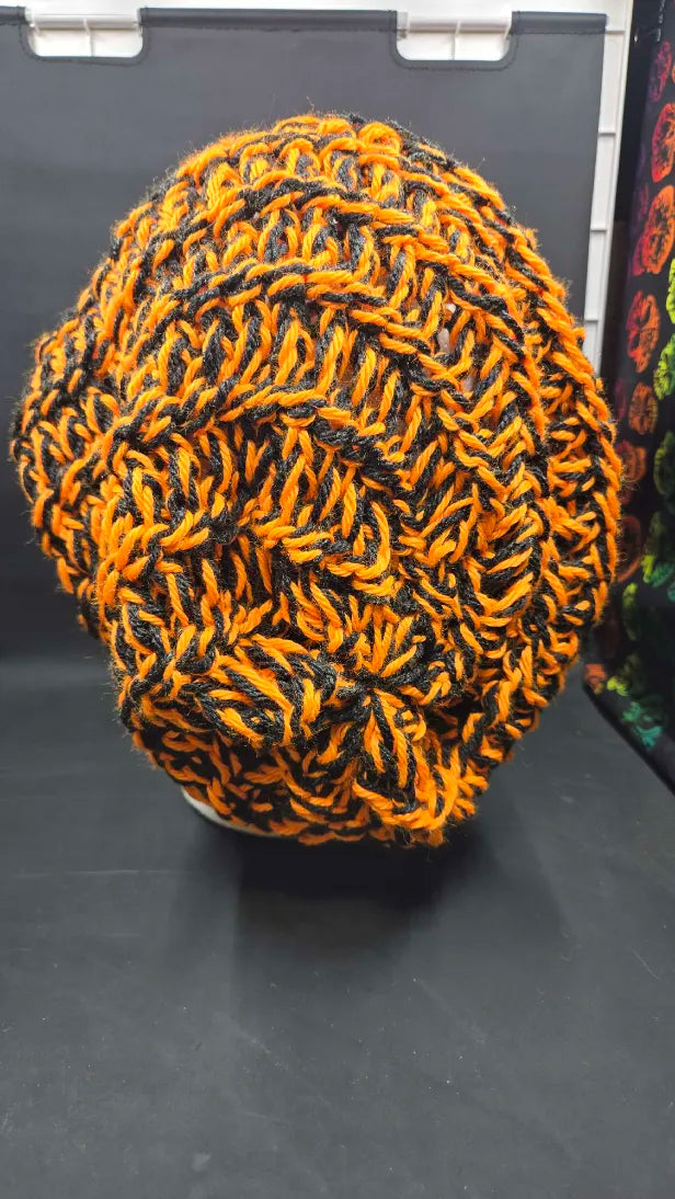Neon Orange & Dark Grey - Spiral Slouchy - Adult / Teen Knitted Hat