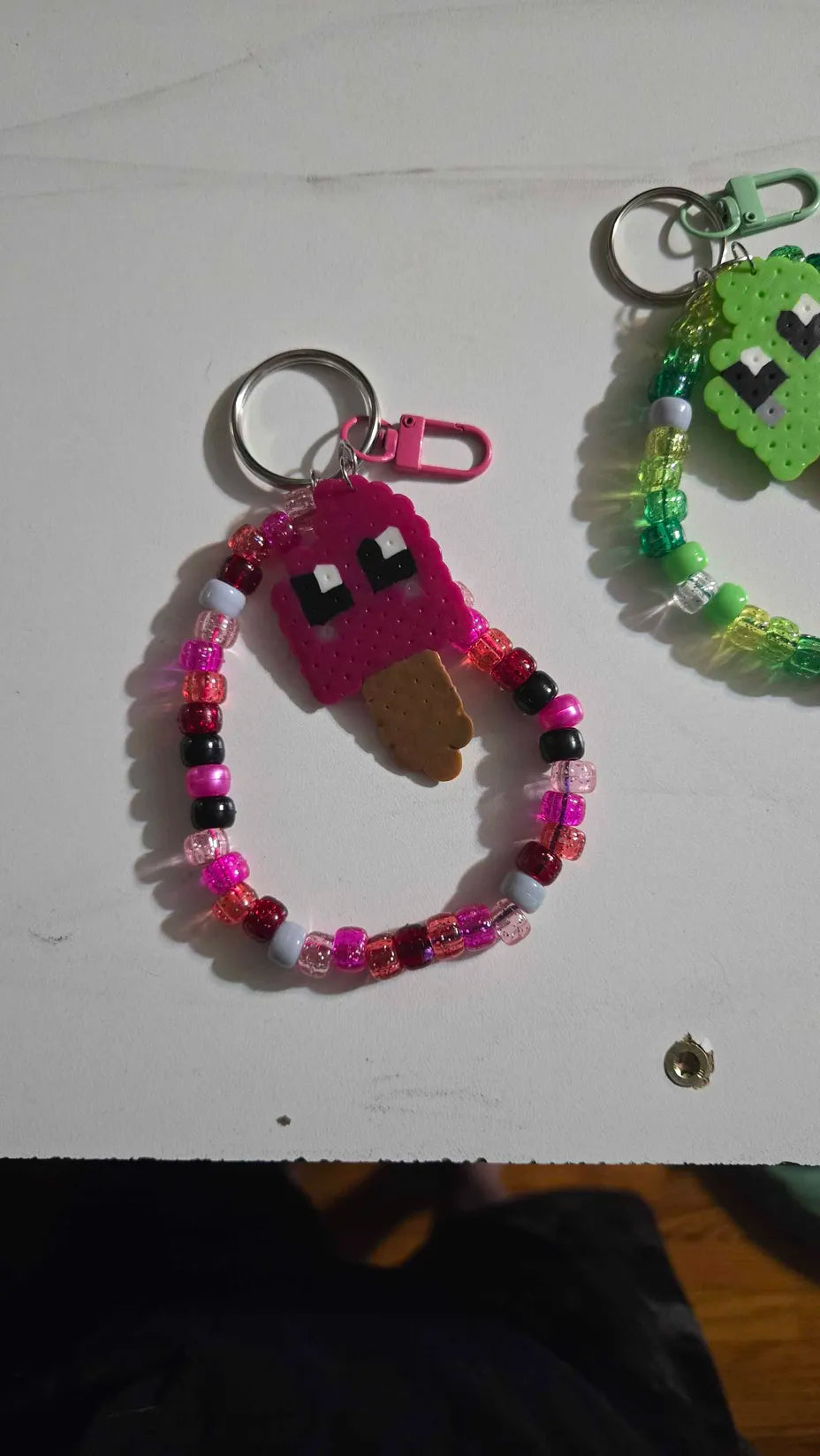 Raspberry Popsicle Food - Perler - Wristlet Key Chain