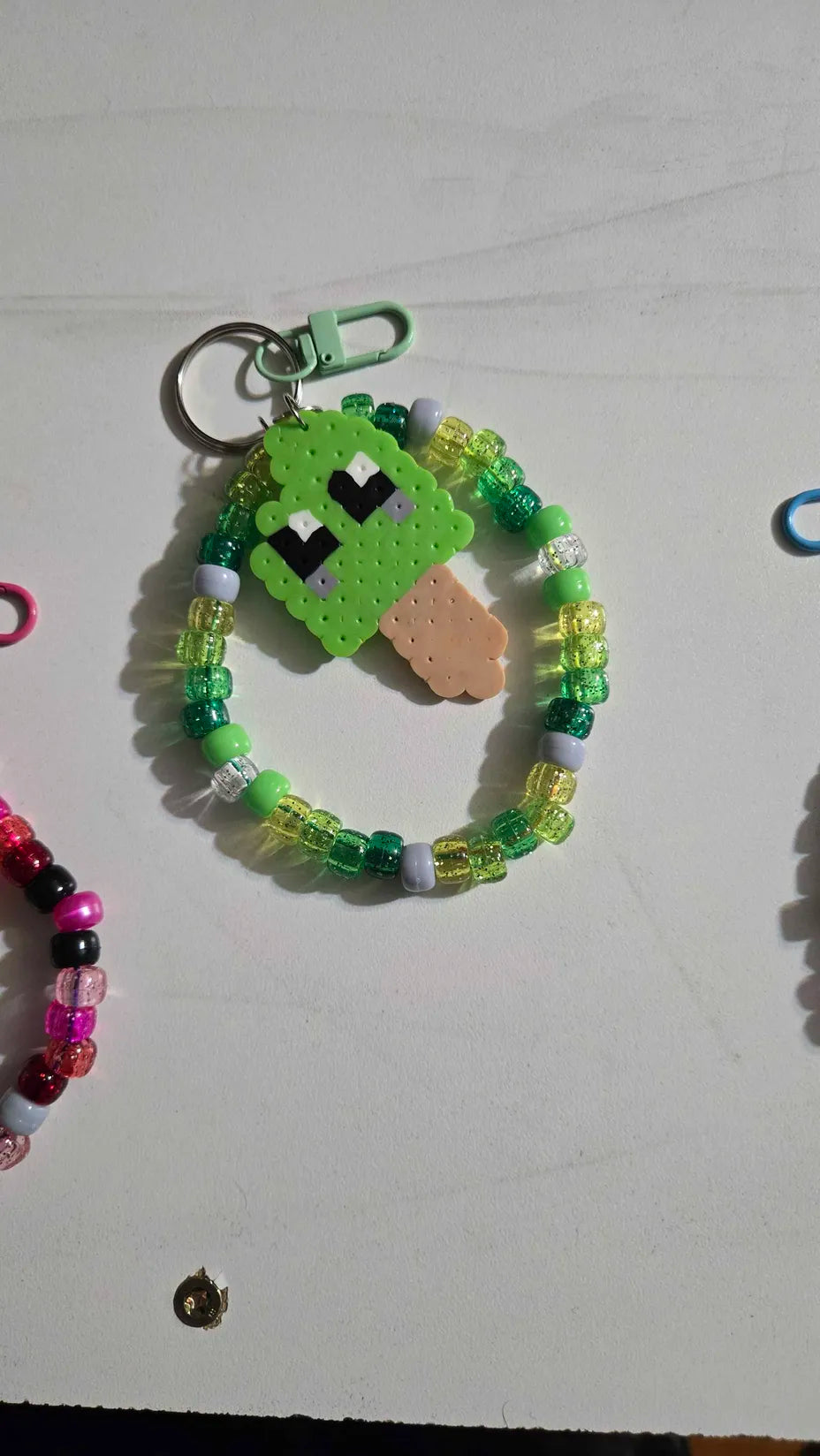 Green Popsicle Food - Perler - Wristlet Key Chain