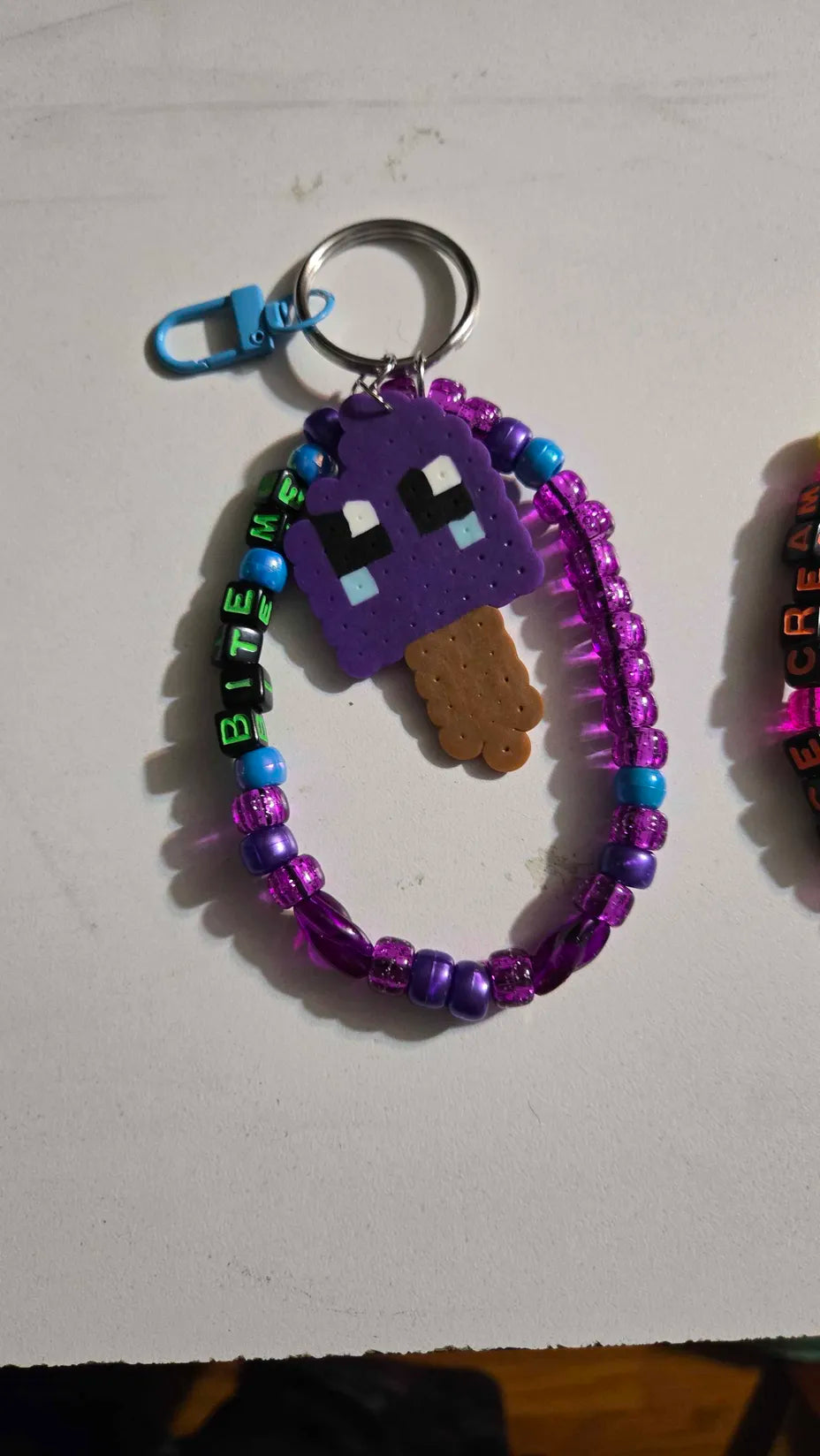 Purple Popsicle Food - Perler - Wristlet Key Chain
