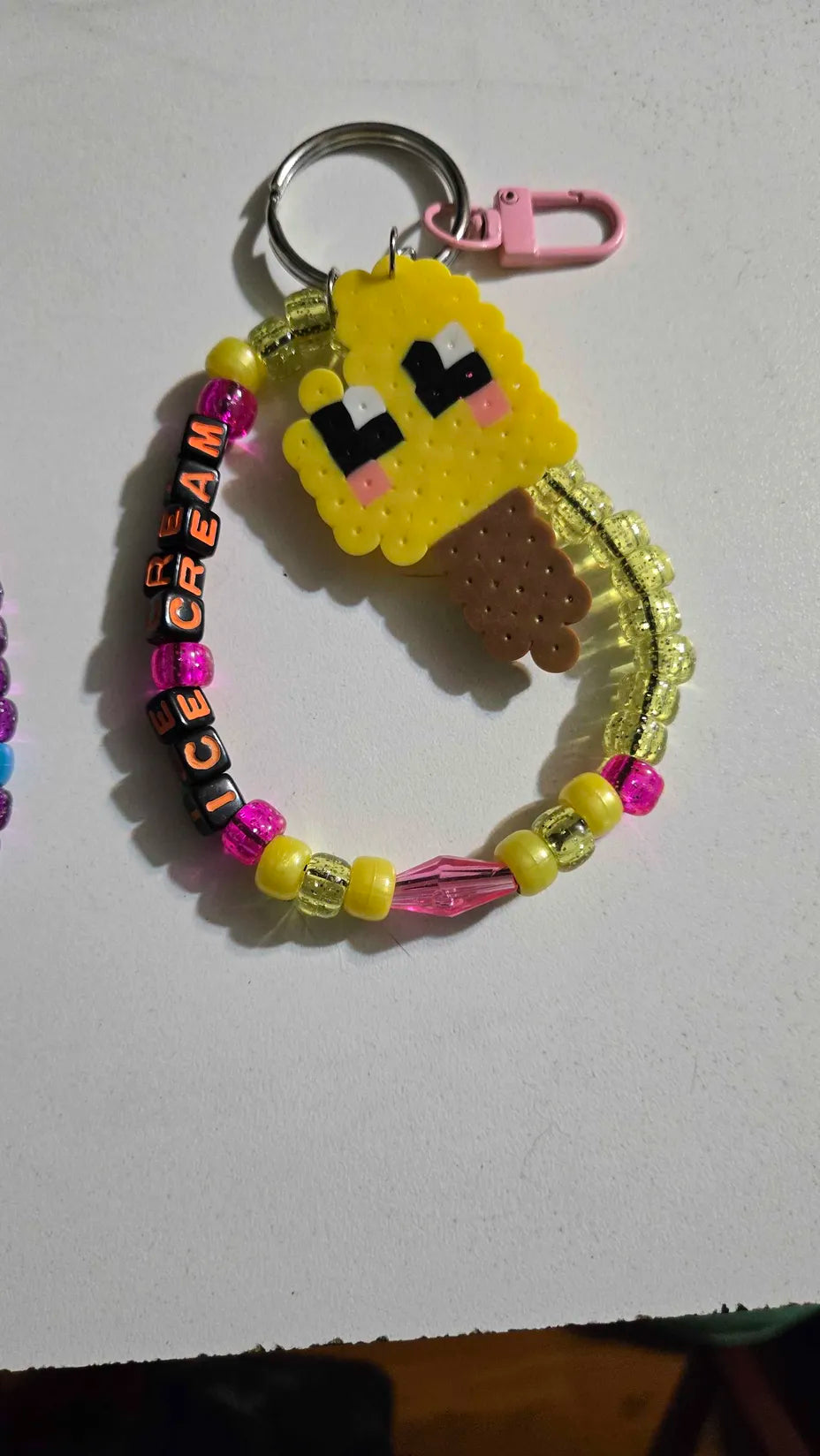 Yellow Popsicle Food - Perler - Wristlet Keychain