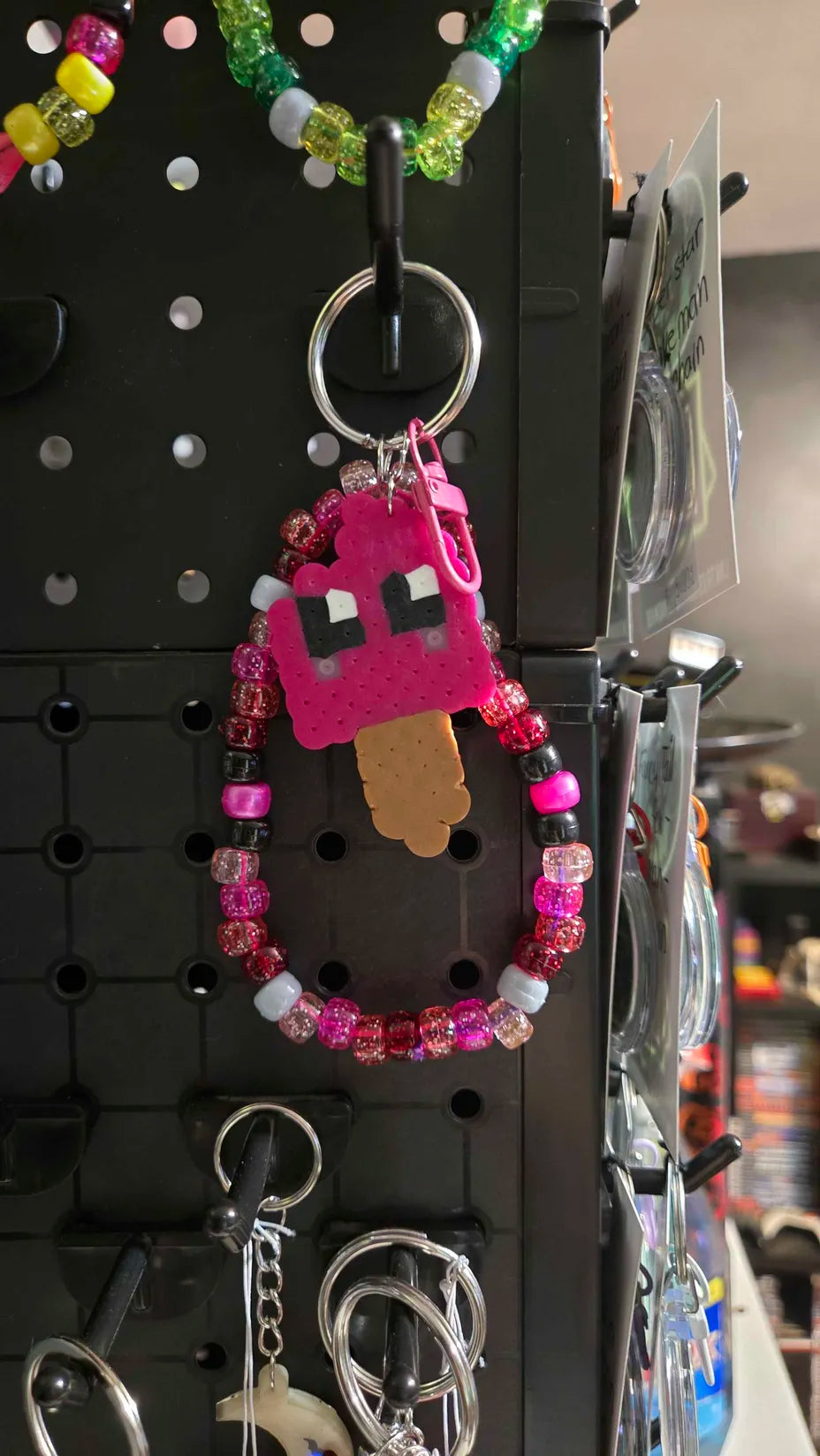 Raspberry Popsicle Food - Perler - Wristlet Key Chain