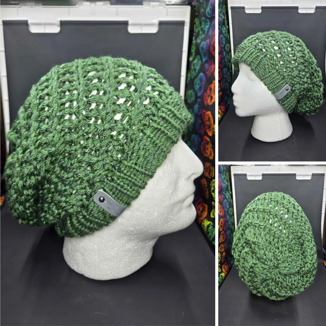 Dark Sage Sparkle - Spiral Slouchy - Adult / Teen Knitted Hat