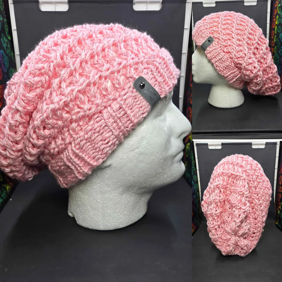 Soft Pink Sparkle - Spiral Slouchy - Adult / Teen Knitted Hat