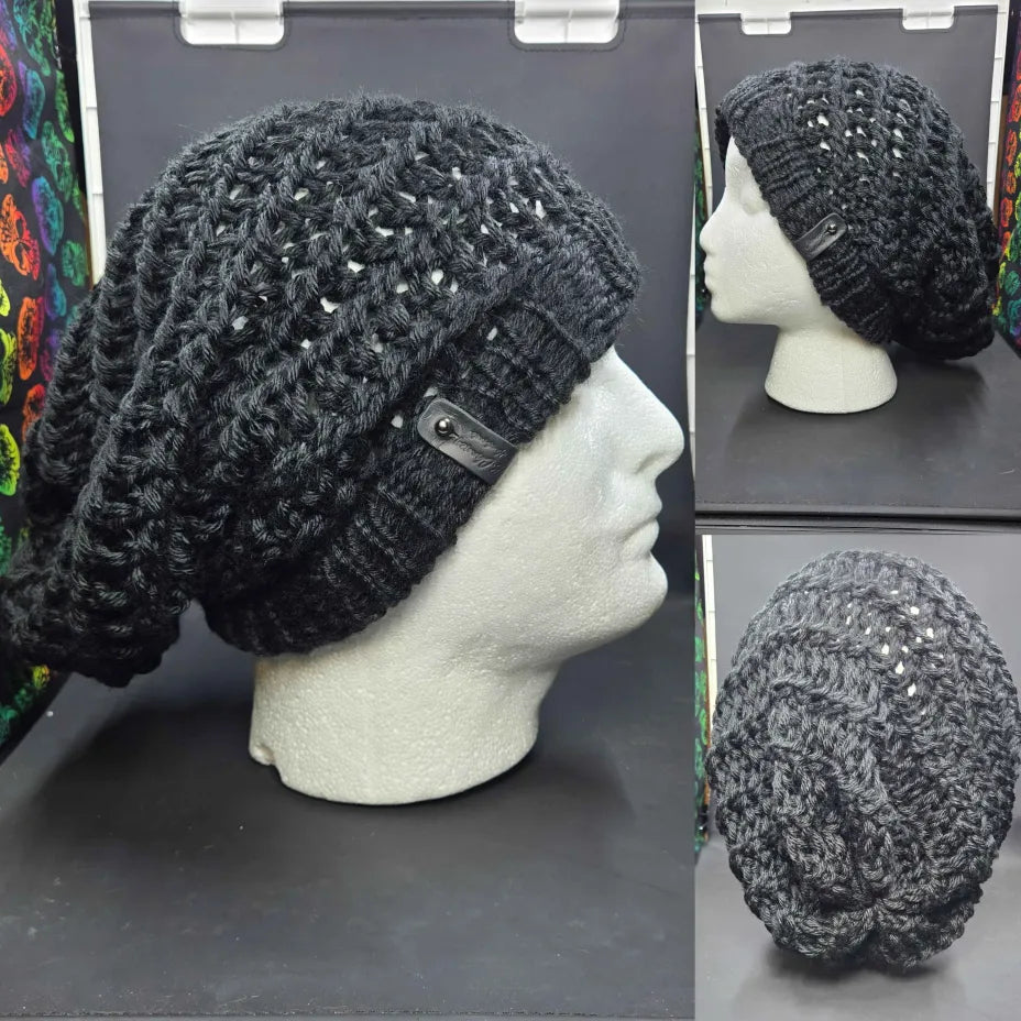 Black - Spiral Slouchy - Adult / Teen Knitted Hat