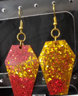 Gold & Red Glitter Vomit - Coffins - Resin Earrings