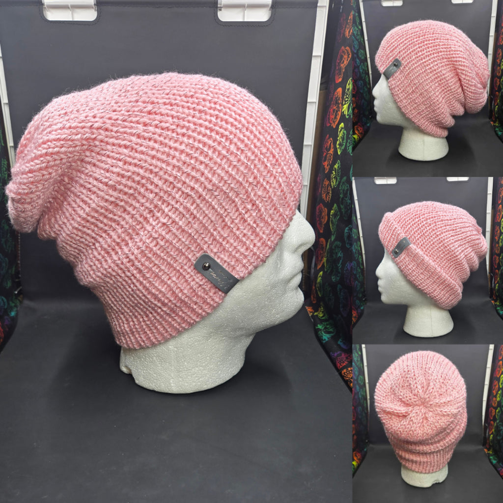 Soft Pink Sparkle - Slouchy Double Wall Beanie - Adult / Teen Knitted Hat