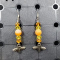 Orange Firefly - Earrings - Charms - Metal Crystal Round Long ( .925 SS hooks)