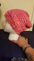 Two tone pink mock crochet knit adult/teen hat