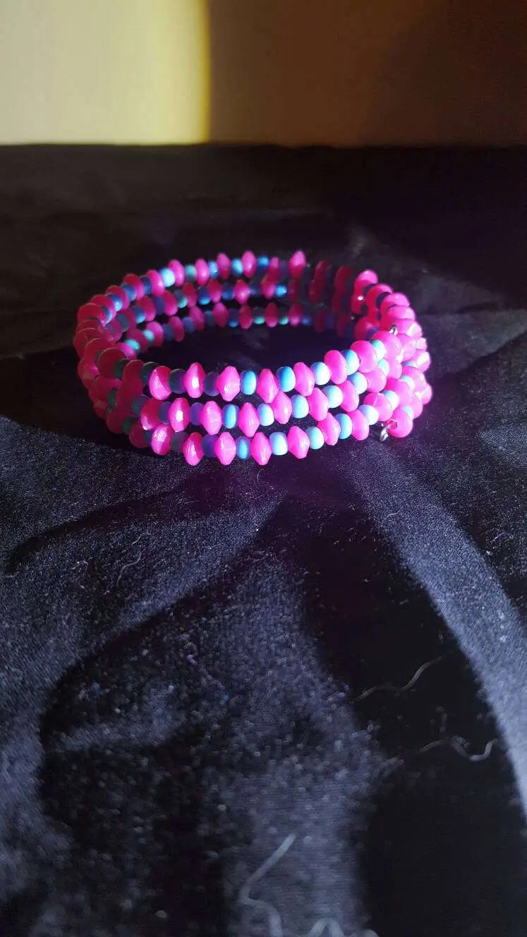 Neon Pink & Blue - Memory Wire Bracelet