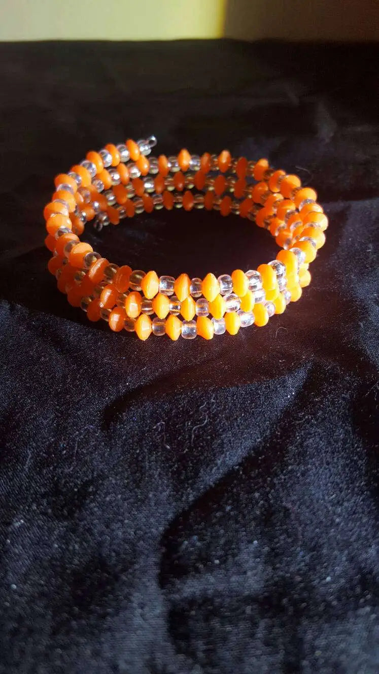 Neon Orange & Clear - Memory Wire Bracelet