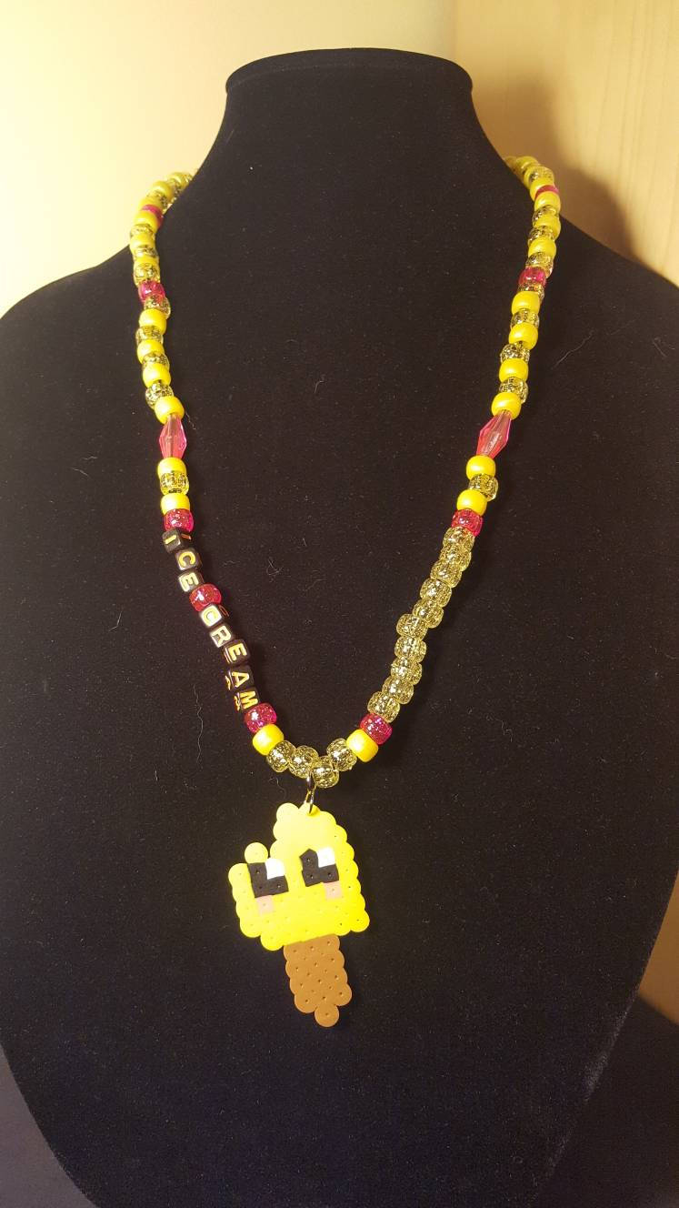 Yellow Popsicle Food - Perler - Beaded Necklace