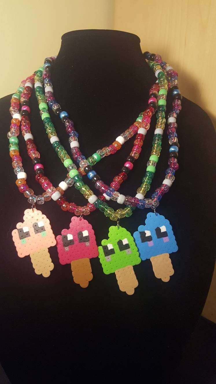 Green Popsicle Food - Perler - Beaded Necklace (Copy)