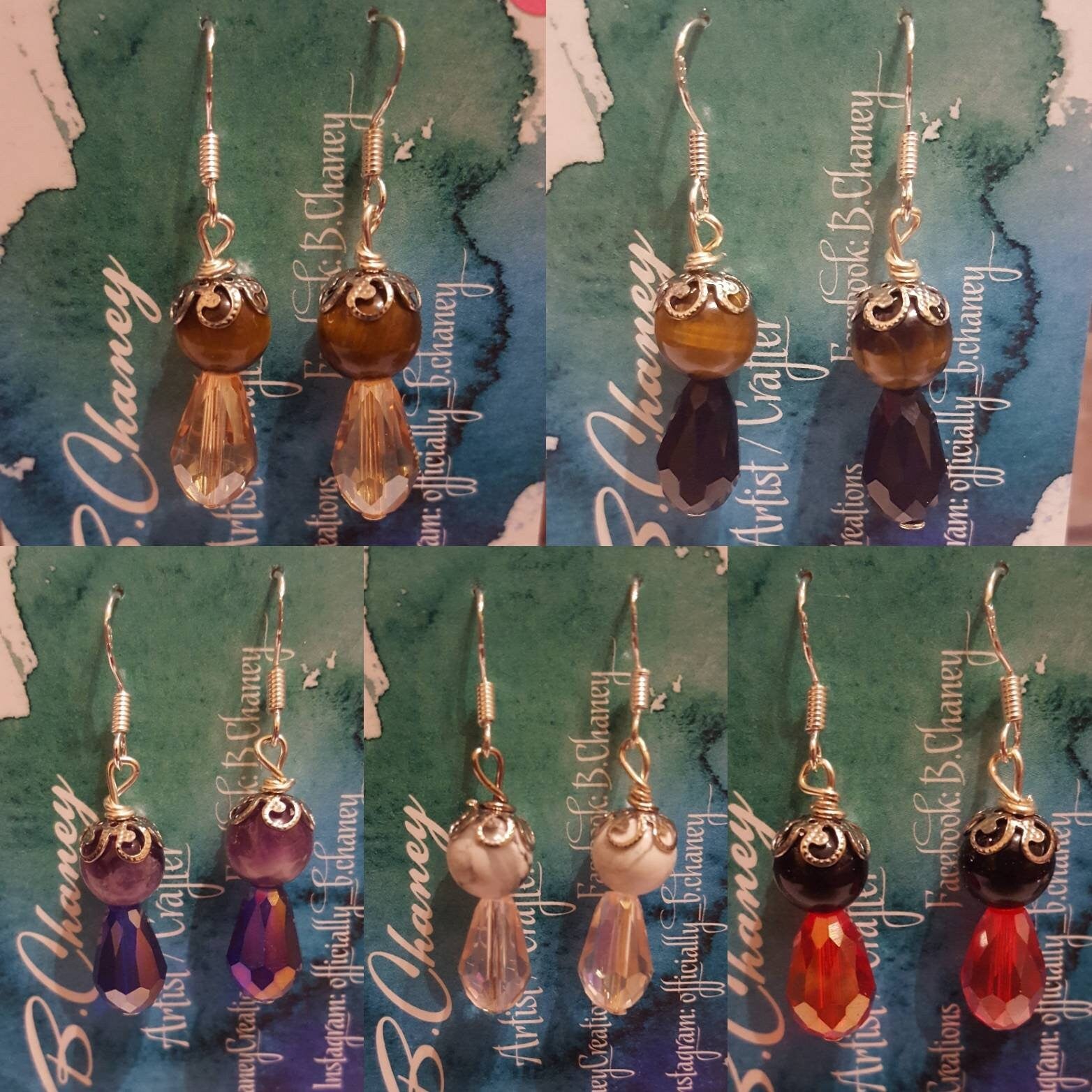 Tear Drop - Sterling Silver & Stainless Steel - Flower Bead Caps - Earrings