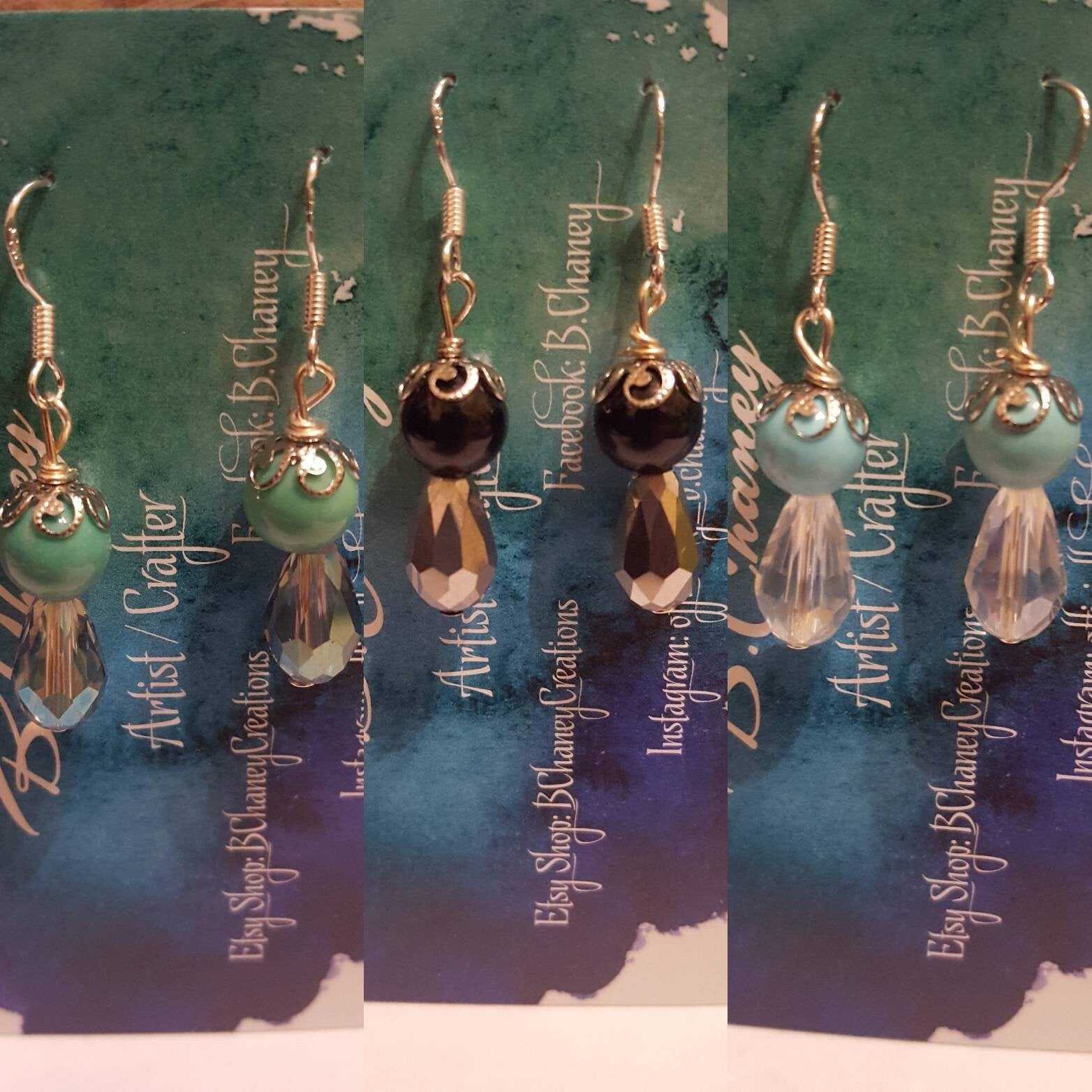 Tear Drop - Sterling Silver & Stainless Steel - Flower Bead Caps - Earrings