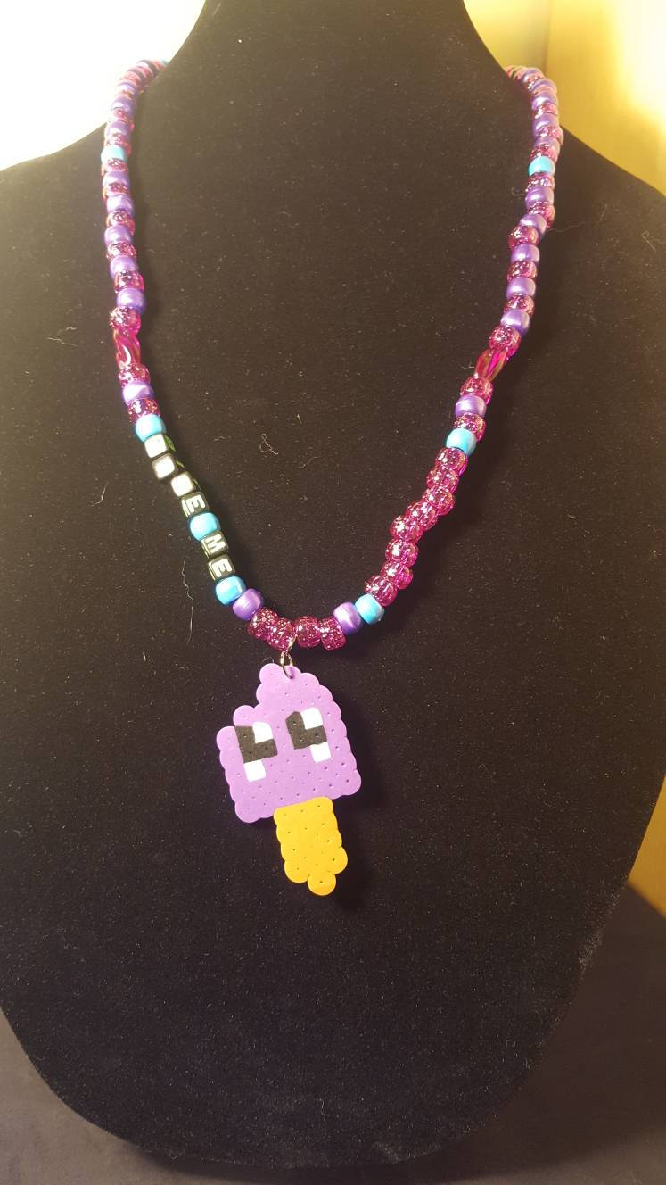 Purple Popsicle Food - Perler - Beaded Necklace (Copy)