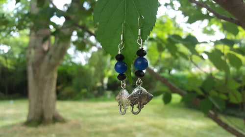 Blue Sting Ray - Earrings - Charms - Metal Crystal Round Short ( .925 SS hooks)