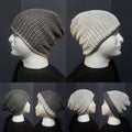 Grey Heather & White - Reversible Beanie - Adult / Teen Knitted Hat