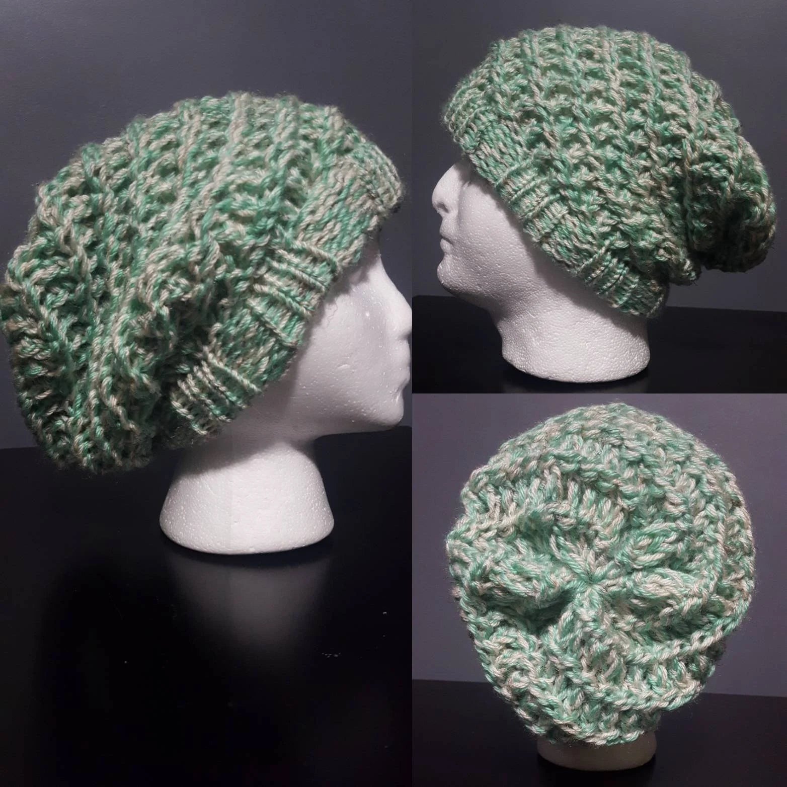 Mint Wheat - Spiral Slouchy - Adult / Teen Knitted Hat