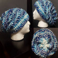 Blue Agate & White - Spiral Slouchy - Adult / Teen Knitted Hat