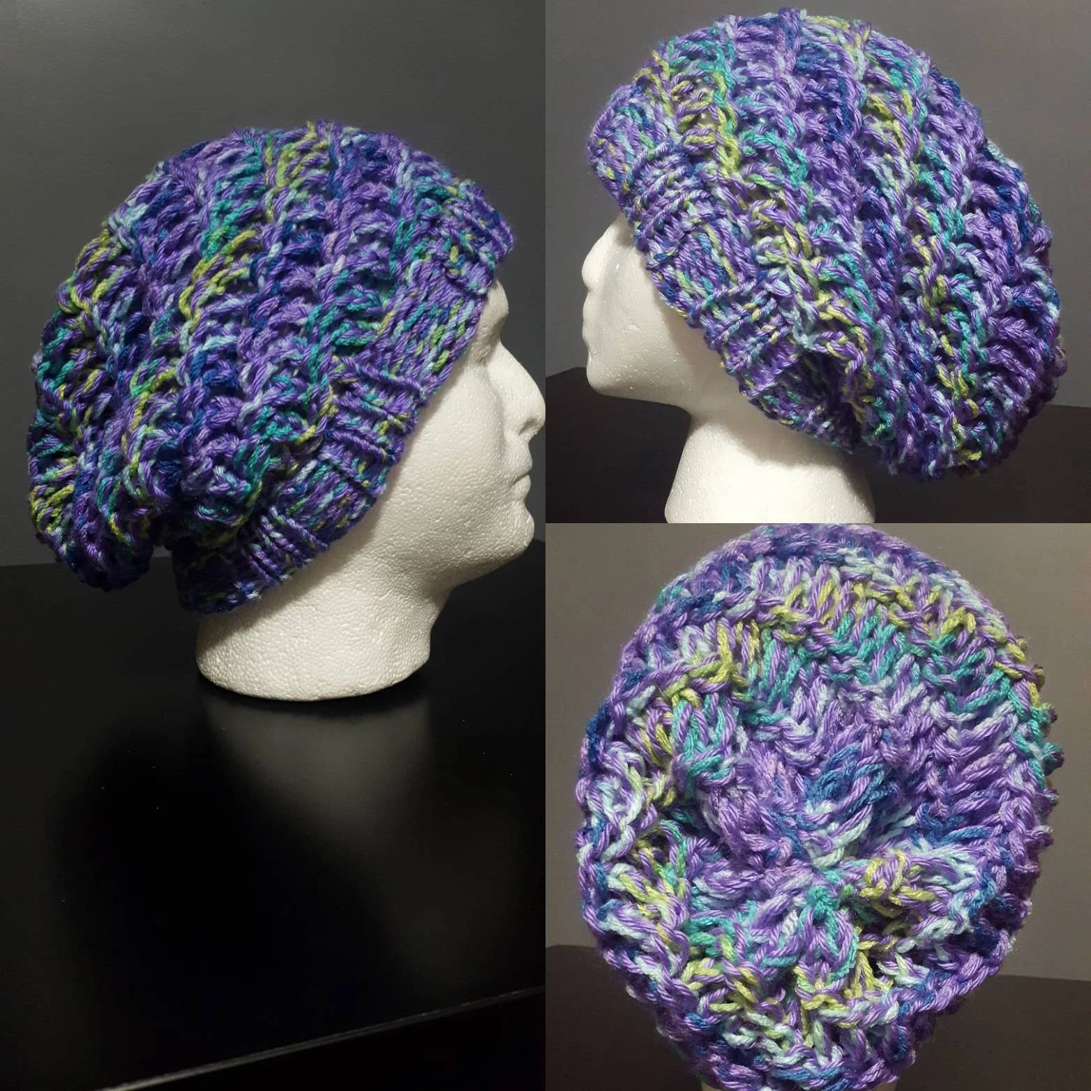 Grape Wildflower - Spiral Slouchy - Adult / Teen Knitted Hat