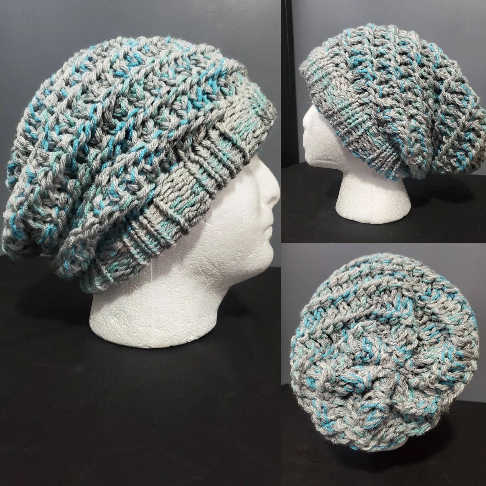 Icelandic & Heather Grey - Spiral Slouchy - Adult / Teen Knitted Hat