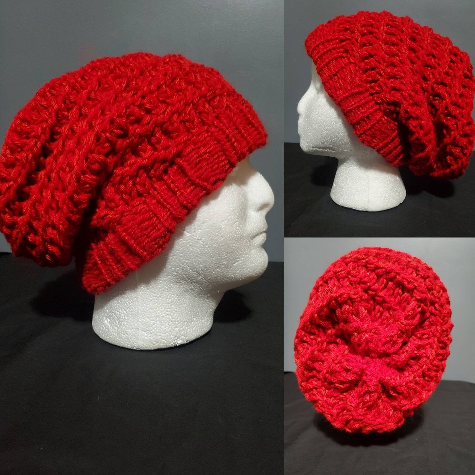 Harvest & Cherry Red - Spiral Slouchy - Adult / Teen Knitted Hat