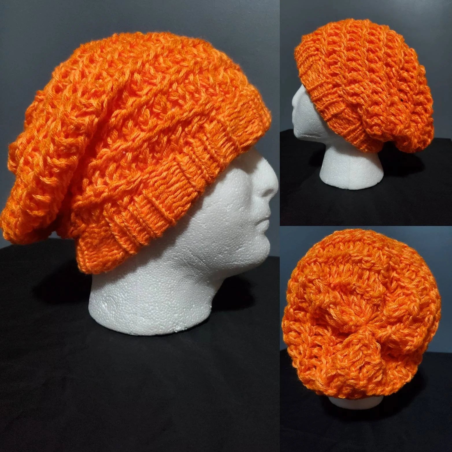 Neon Orange & Pumpkin - Spiral Slouchy - Adult / Teen Knitted Hat