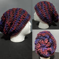 Black, Charcoal & Garnet - Spiral Slouchy - Adult / Teen Knitted Hat