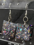 Black Glitter Vomit - Square - Resin Earrings