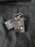 Black Glitter Vomit - Rectangle - Resin Earrings