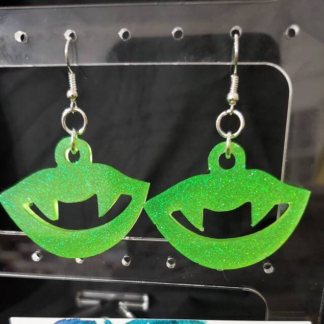 Spooky Bite - Glow in the Dark Green Spark - Resin Earrings