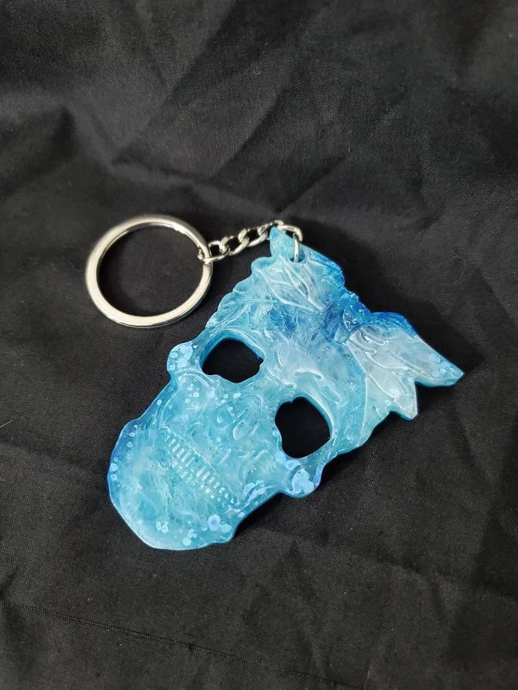 Milky Blue - Bandanna Skull - Resin Key Chain