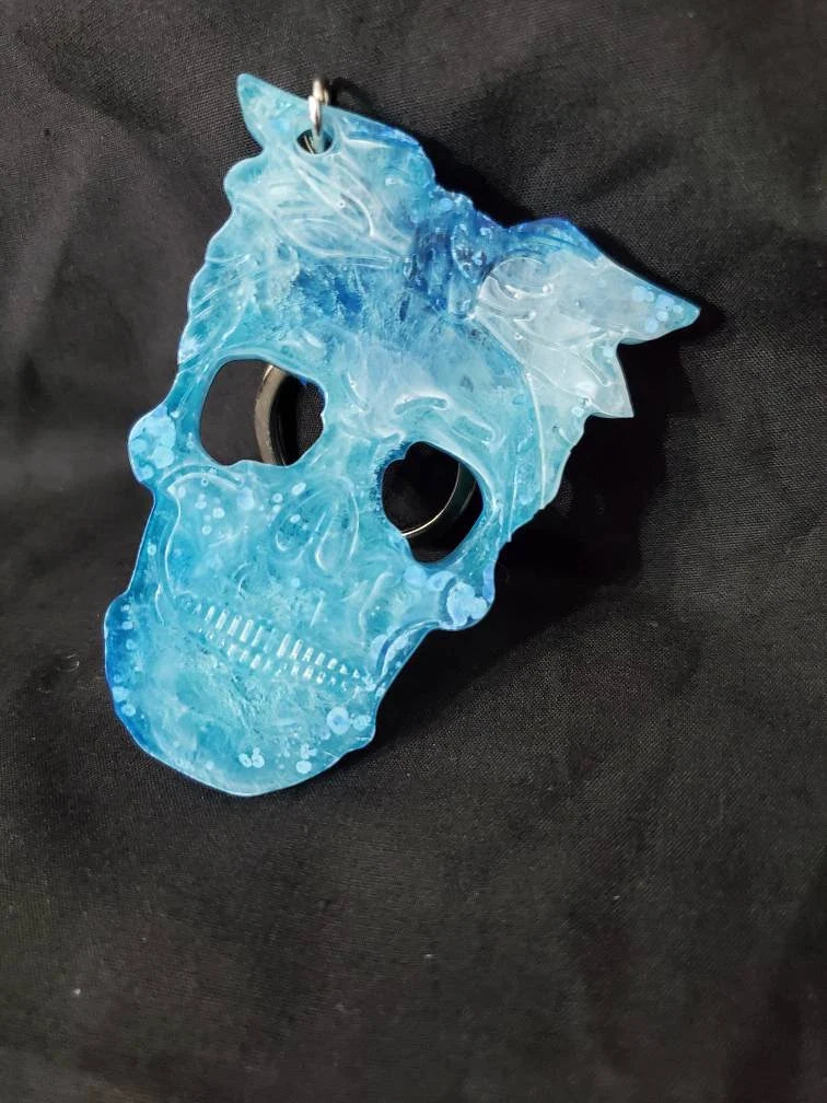 Milky Blue - Bandanna Skull - Resin Key Chain