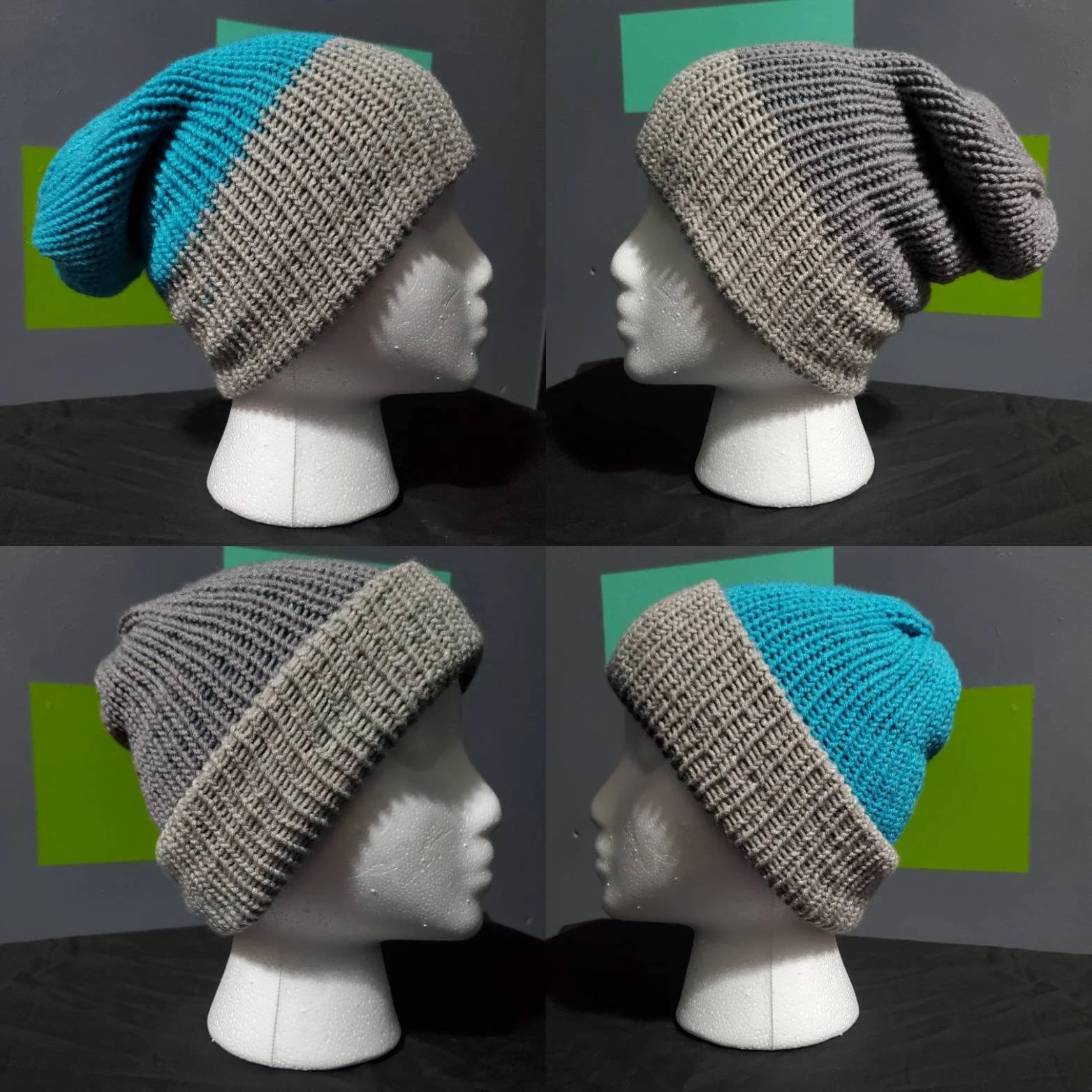 Cake Pop - Reversible Slouchy Beanie Double Wall - Adult / Teen Knitted Hat