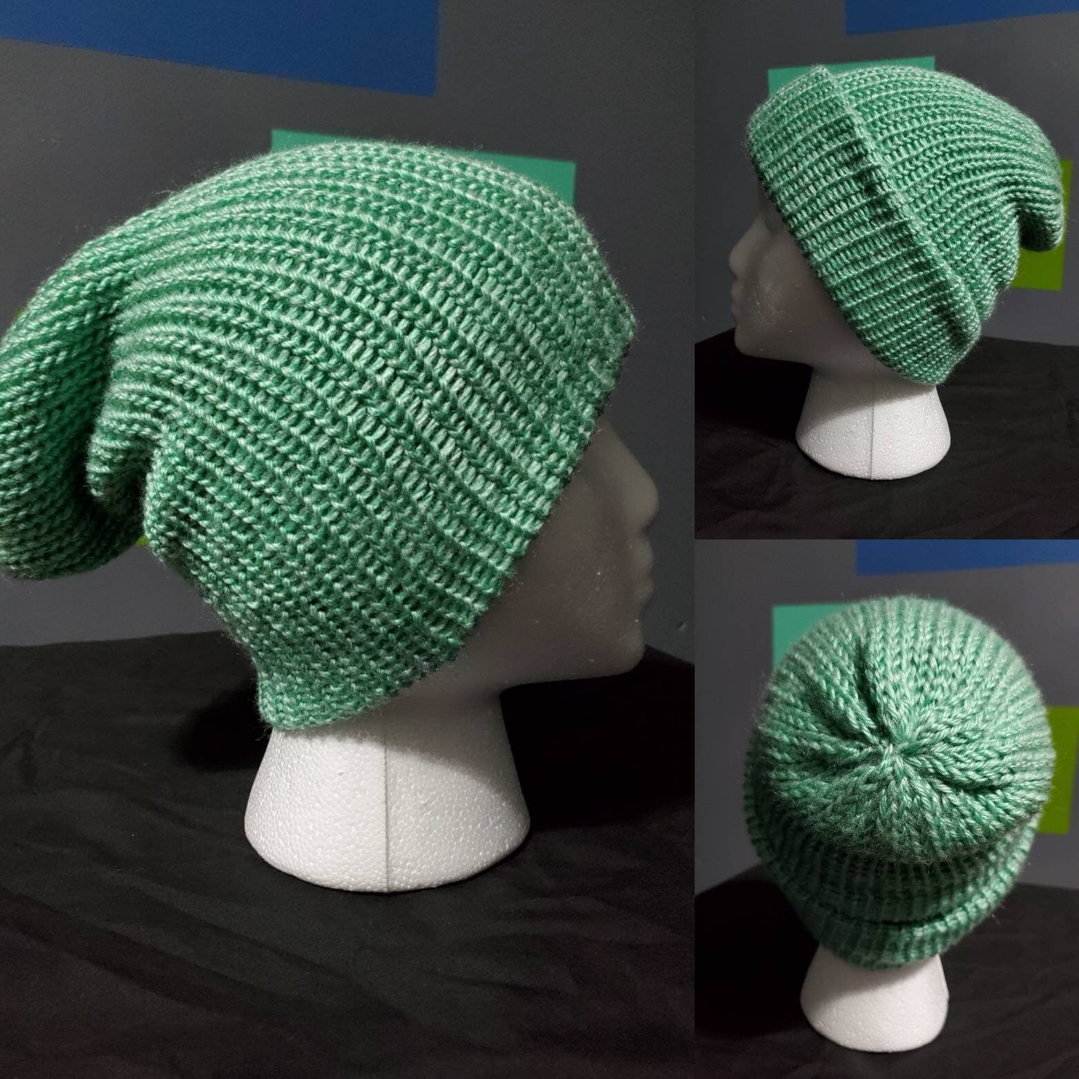 Mint - Slouchy Double Wall Beanie - Adult / Teen Knitted Hat