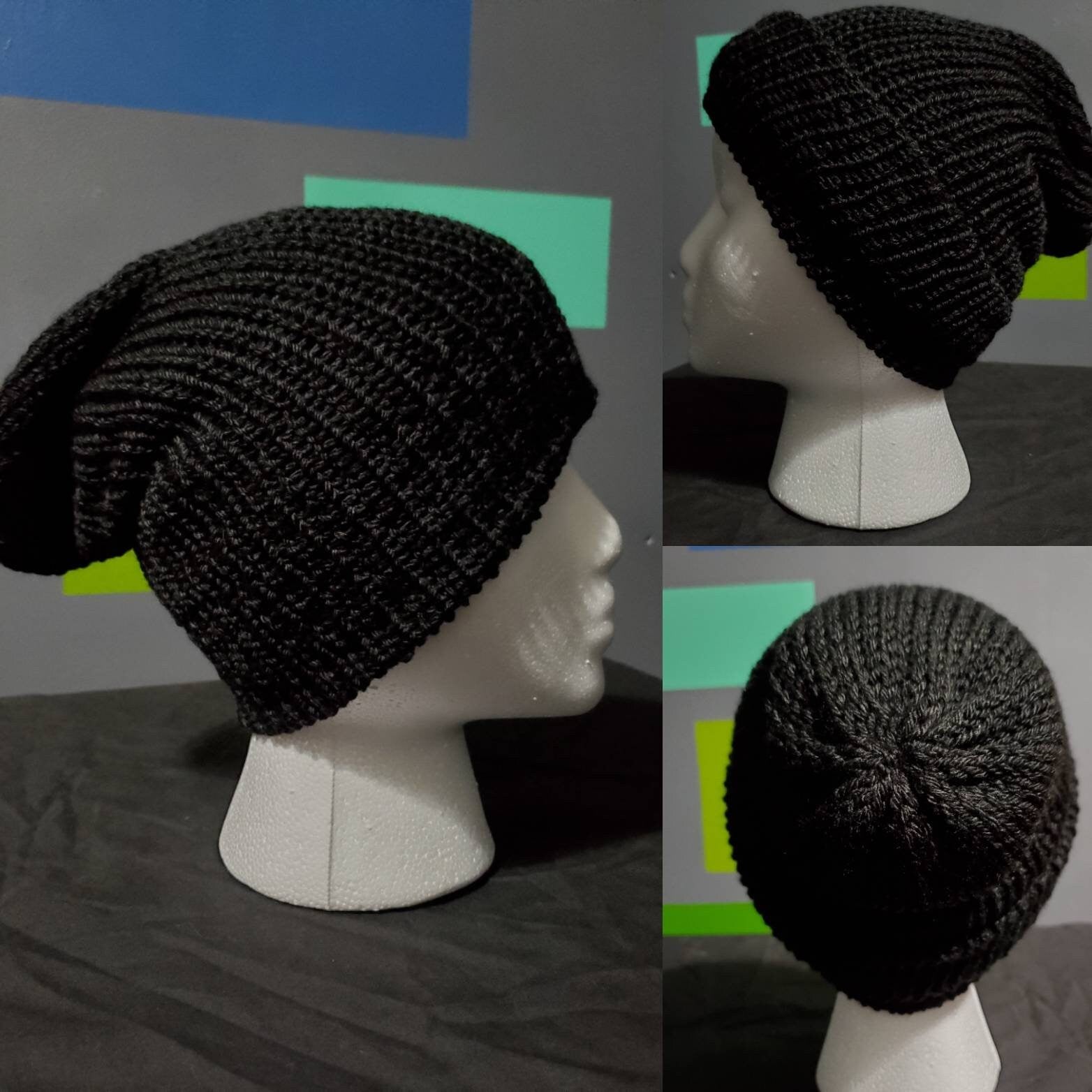 Black - Slouchy Double Wall Beanie - Adult / Teen Knitted Hat